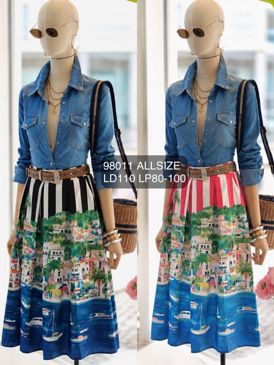 98011 set blus denim rok silk